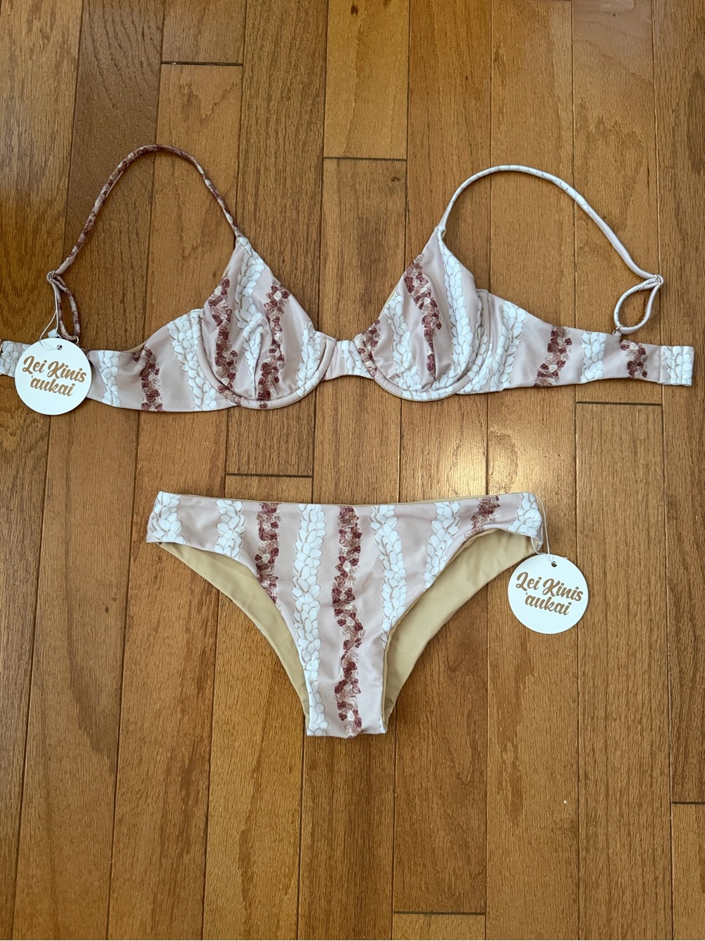 Women's Pink & Cream Striped Underwire Bikini